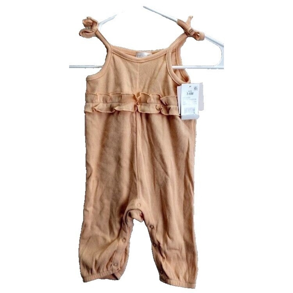 Grayson‎ mini Baby Girl Ribbed Peach Ruffle Jumpsuit Romper 3 6 Months New